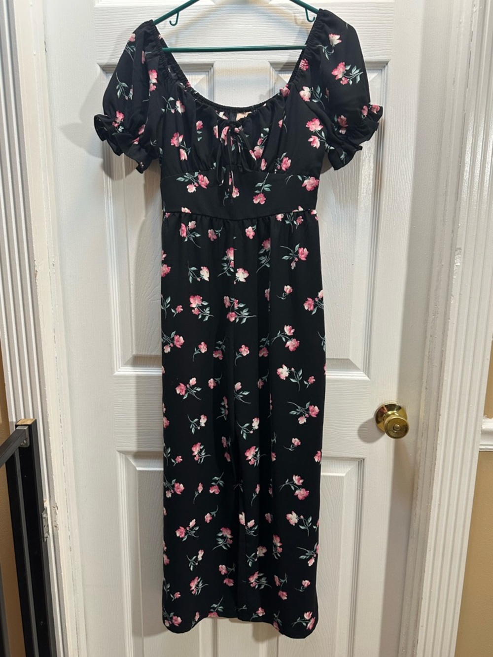 Lucky Brand Black Floral Puff-Sleeve Jumpsuit